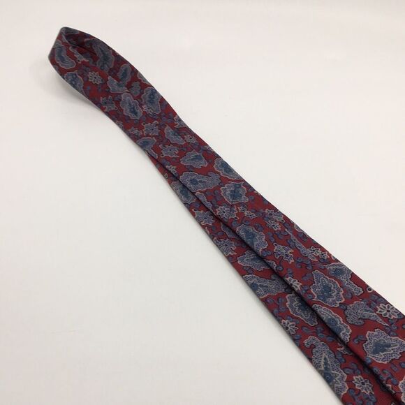 Vintage Yves Saint Laurent YSL Dark Red Blue and Gray Paisley Silk Tie - Picture 10 of 13